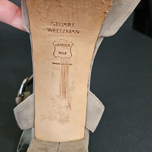 Stuart Weitzman Women's Platform Suede Open Toe Block Heel Sandal Grey 9.5 - Picture 9 of 9